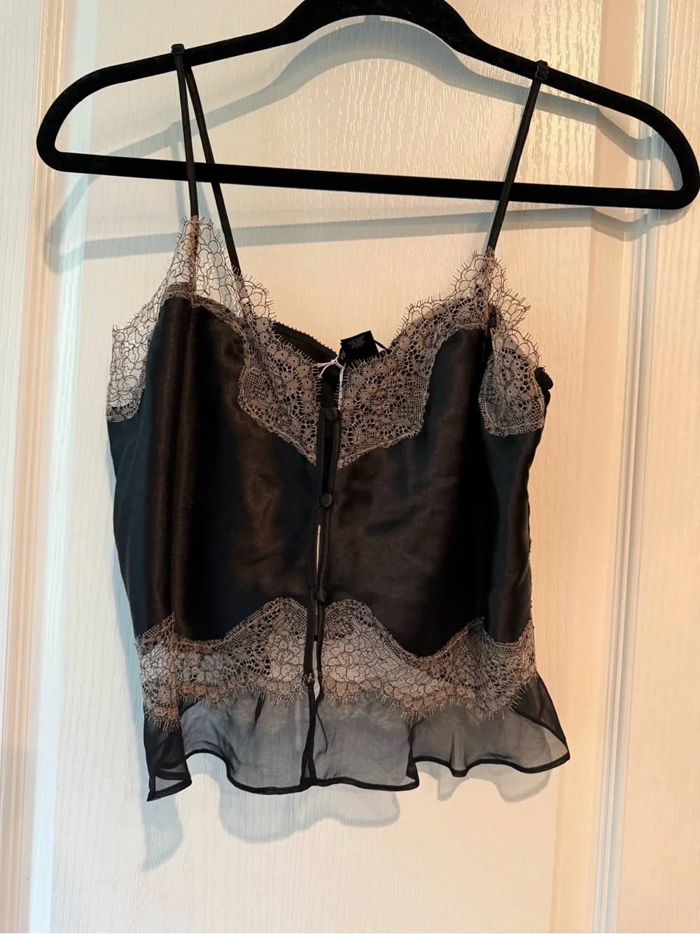 Victoria's Secret Black Sheer Cami with Tan Lace - Picture 2 of 6